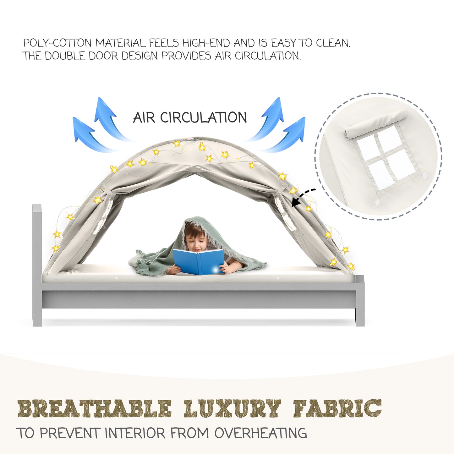 Beige Twin Size Bed Tent for Kids Indoor Fort - Magical Pop Up Dream Tent for Mattress