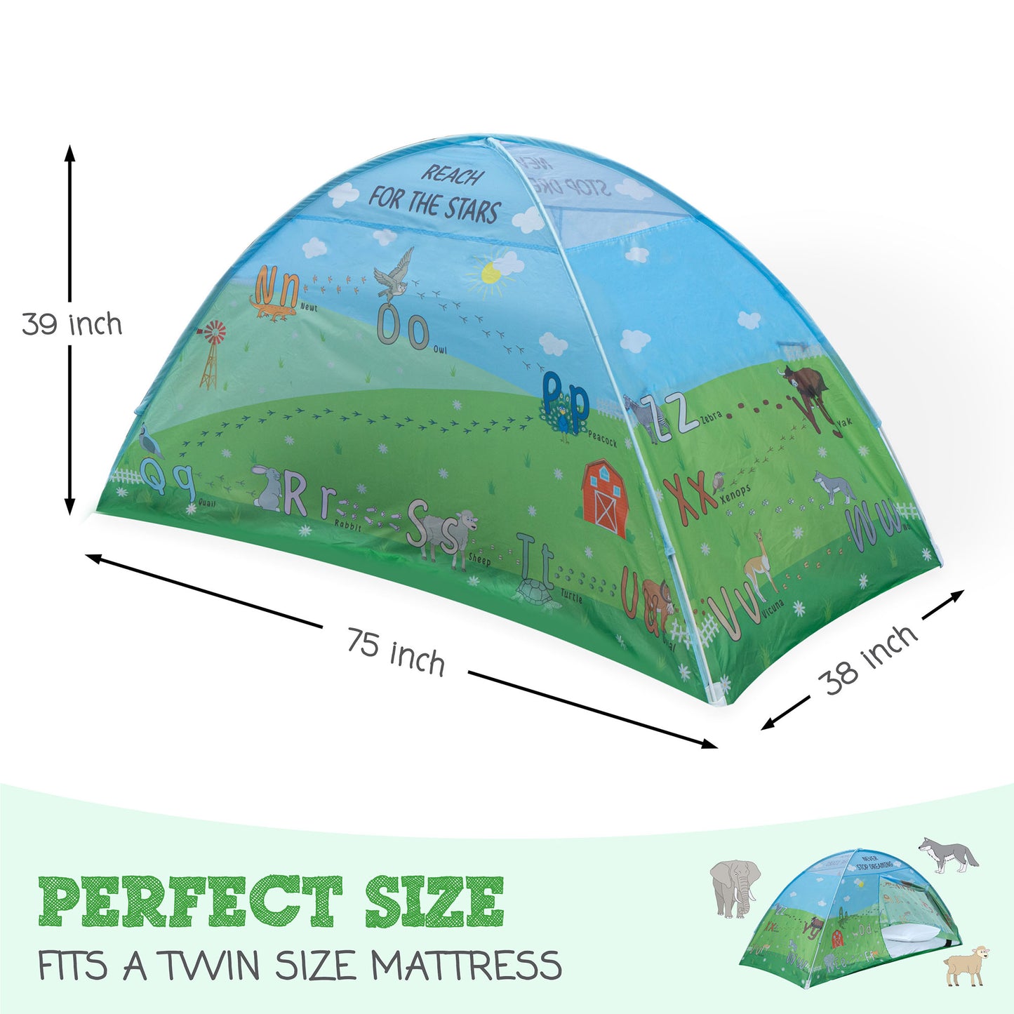Animal Twin Size Bed Tent for Kids Indoor Fort - Magical Pop Up Dream Tent for Mattress