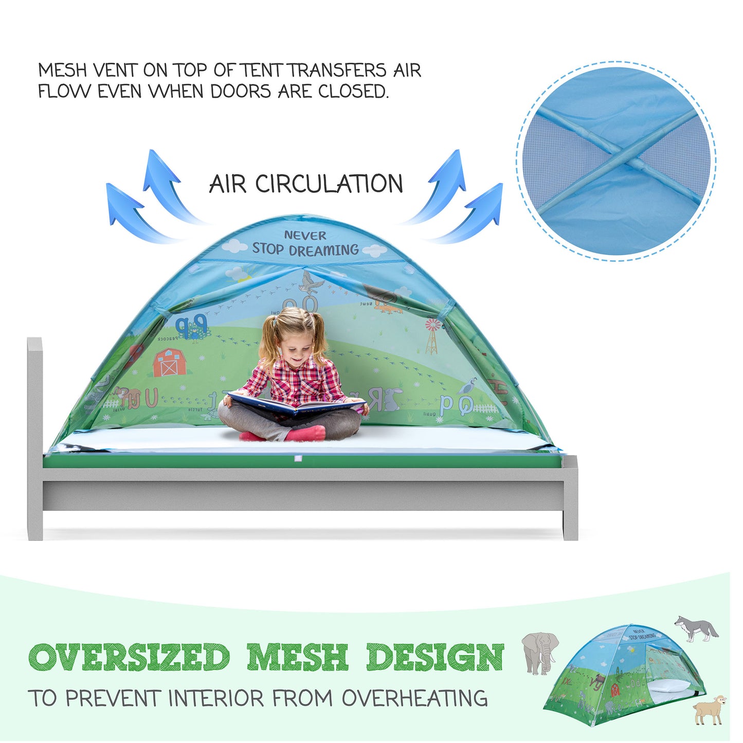 Animal Twin Size Bed Tent for Kids Indoor Fort - Magical Pop Up Dream Tent for Mattress
