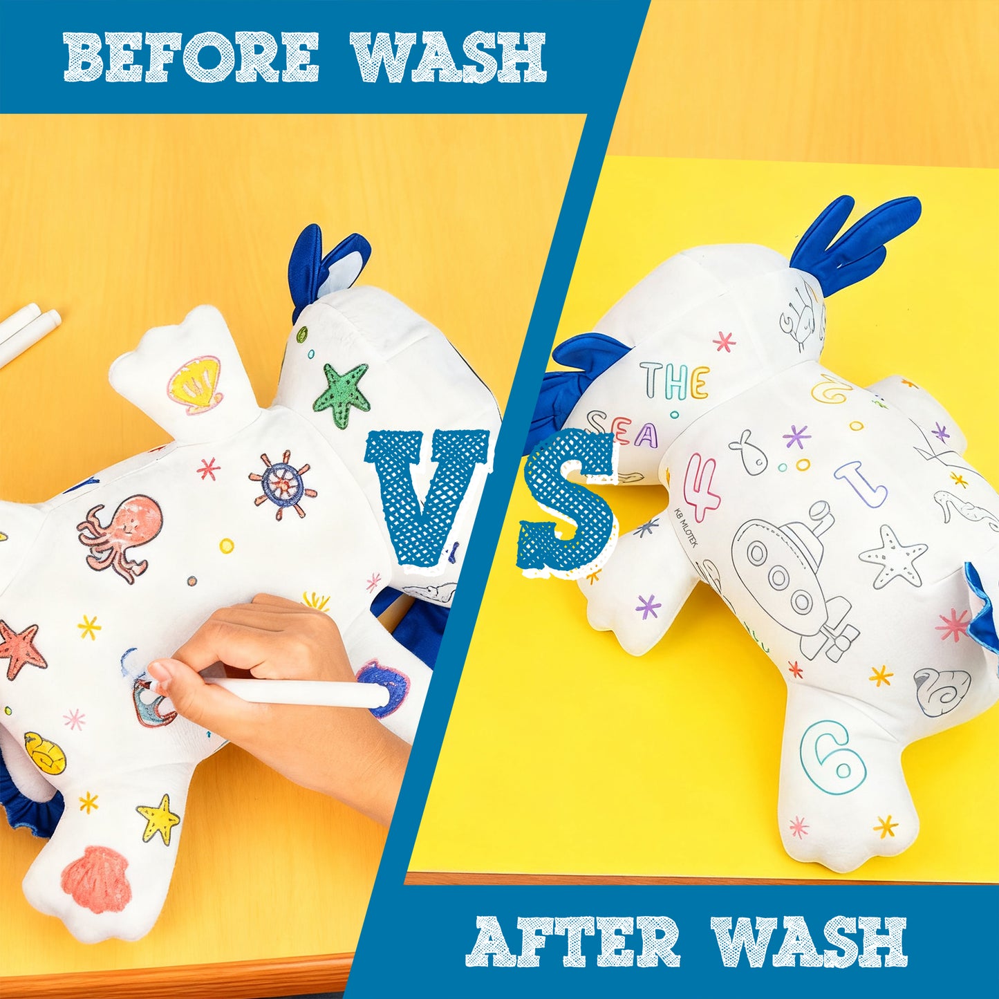 Axolotl Coloring Plush Toy - Washable Doodle Stuffed Animal with Traceable Numbers & Letters - Color Me Plush Includes 4 Markers - Educational Reusable Draw on Stuffed Animal Doodle Doll