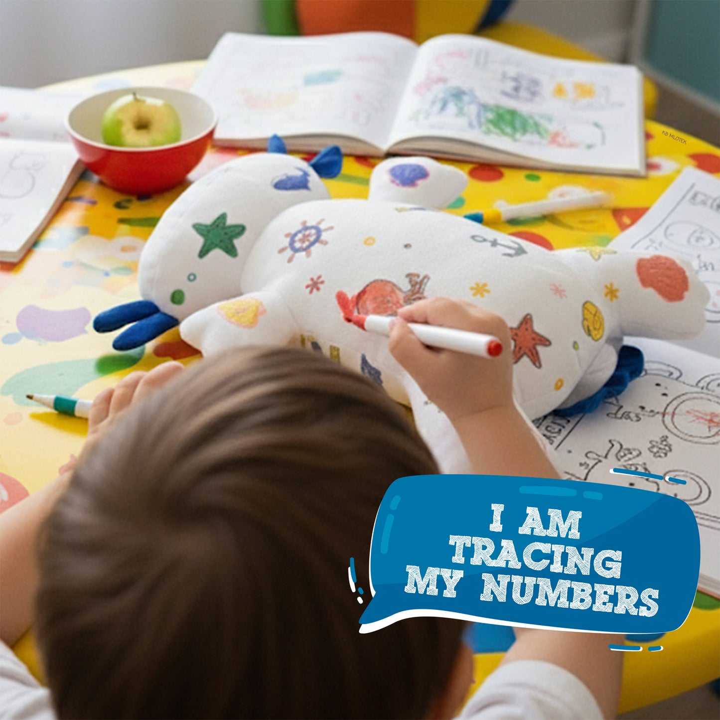 Axolotl Coloring Plush Toy - Washable Doodle Stuffed Animal with Traceable Numbers & Letters - Color Me Plush Includes 4 Markers - Educational Reusable Draw on Stuffed Animal Doodle Doll