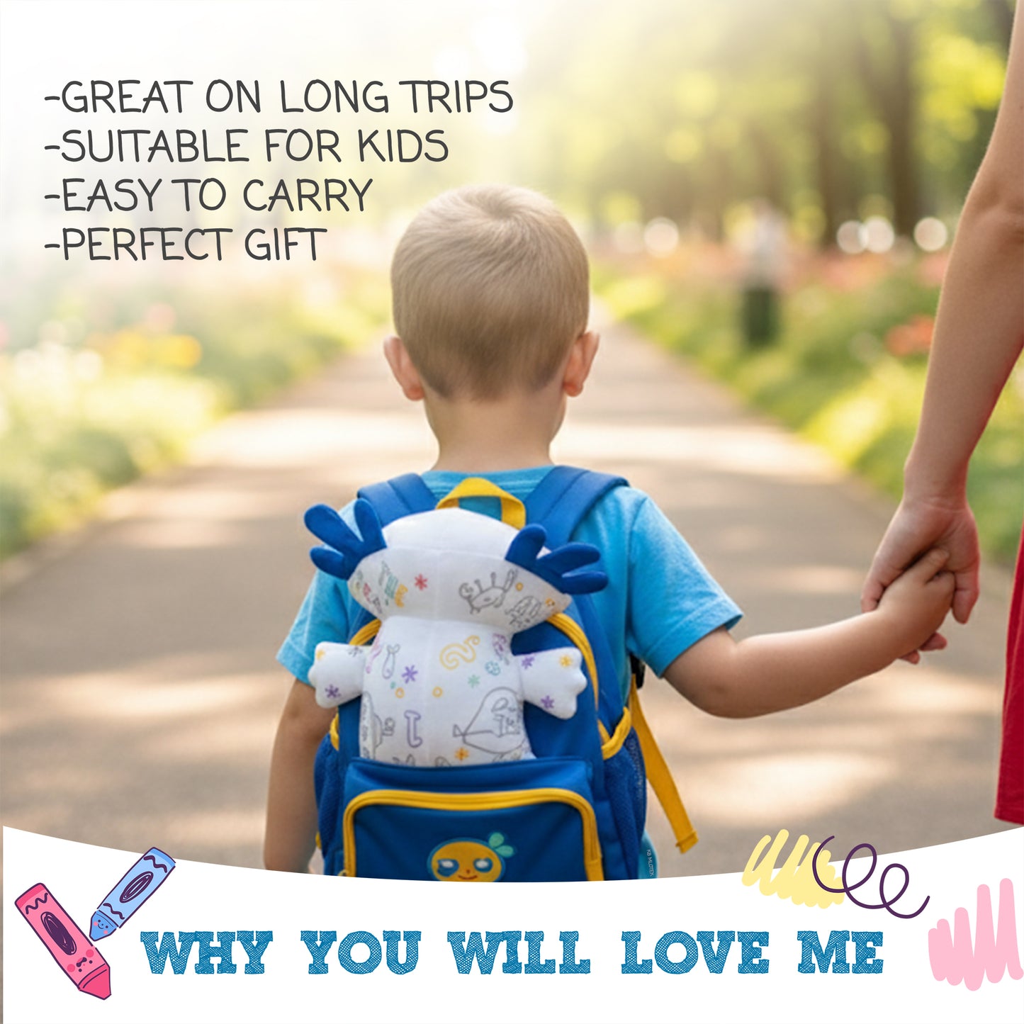 Axolotl Coloring Plush Toy - Washable Doodle Stuffed Animal with Traceable Numbers & Letters - Color Me Plush Includes 4 Markers - Educational Reusable Draw on Stuffed Animal Doodle Doll