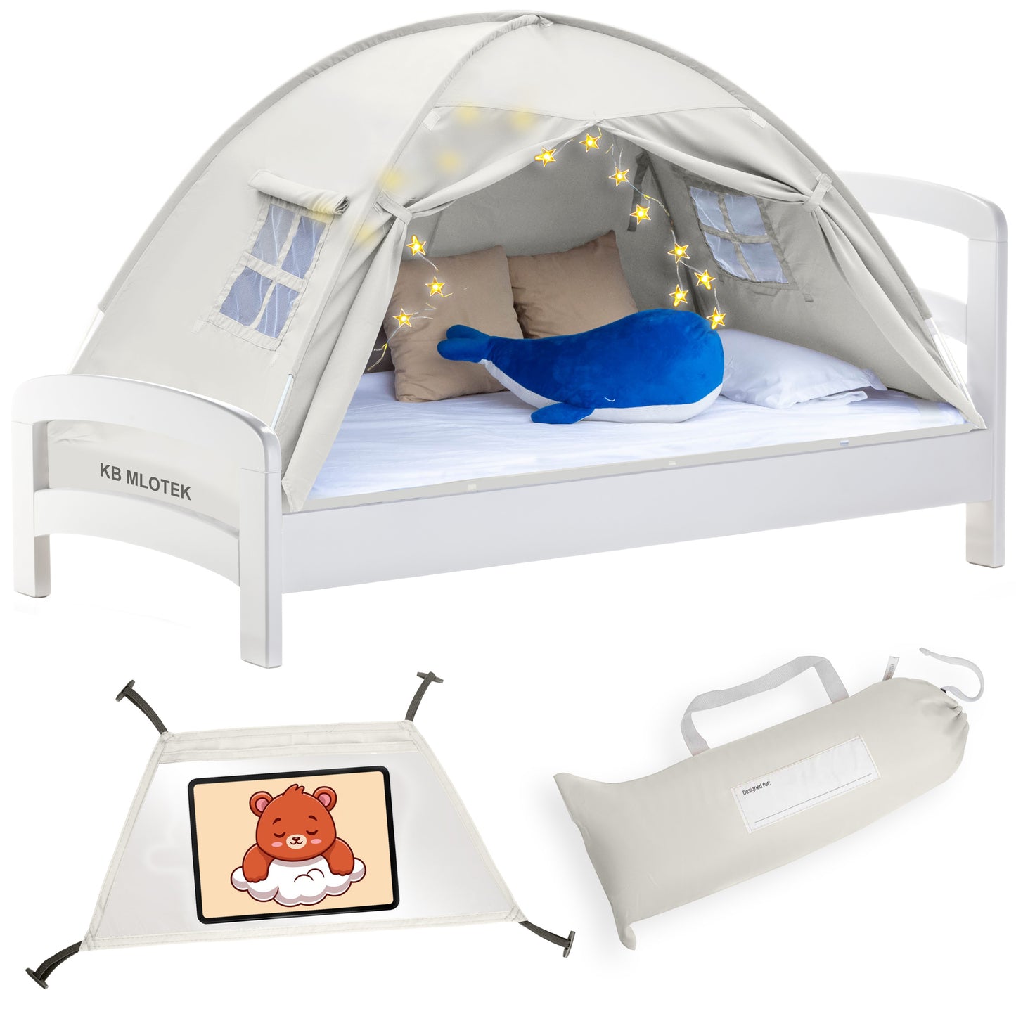 Beige Twin Size Bed Tent for Kids Indoor Fort - Magical Pop Up Dream Tent for Mattress