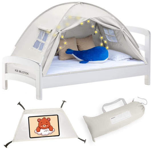 Beige Twin Size Bed Tent for Kids Indoor Fort - Magical Pop Up Dream Tent for Mattress