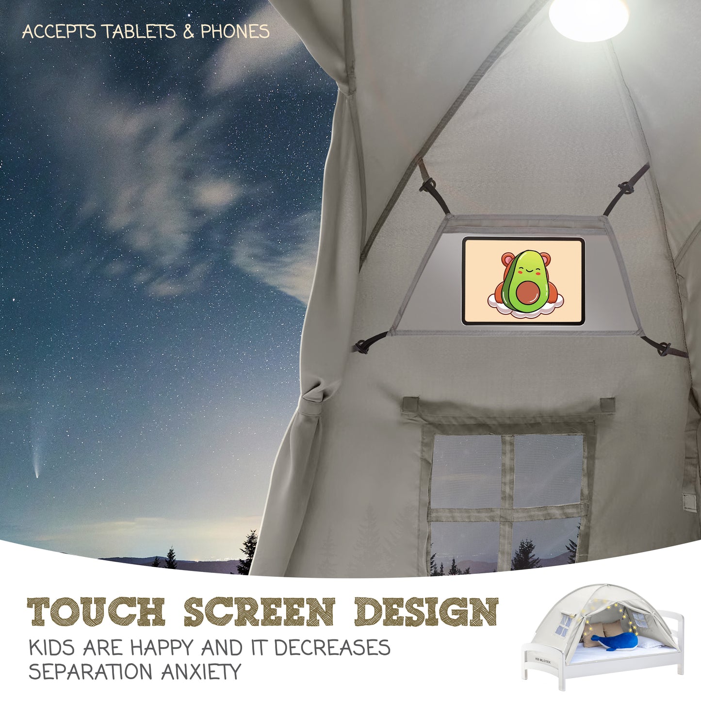 Beige Twin Size Bed Tent for Kids Indoor Fort - Magical Pop Up Dream Tent for Mattress