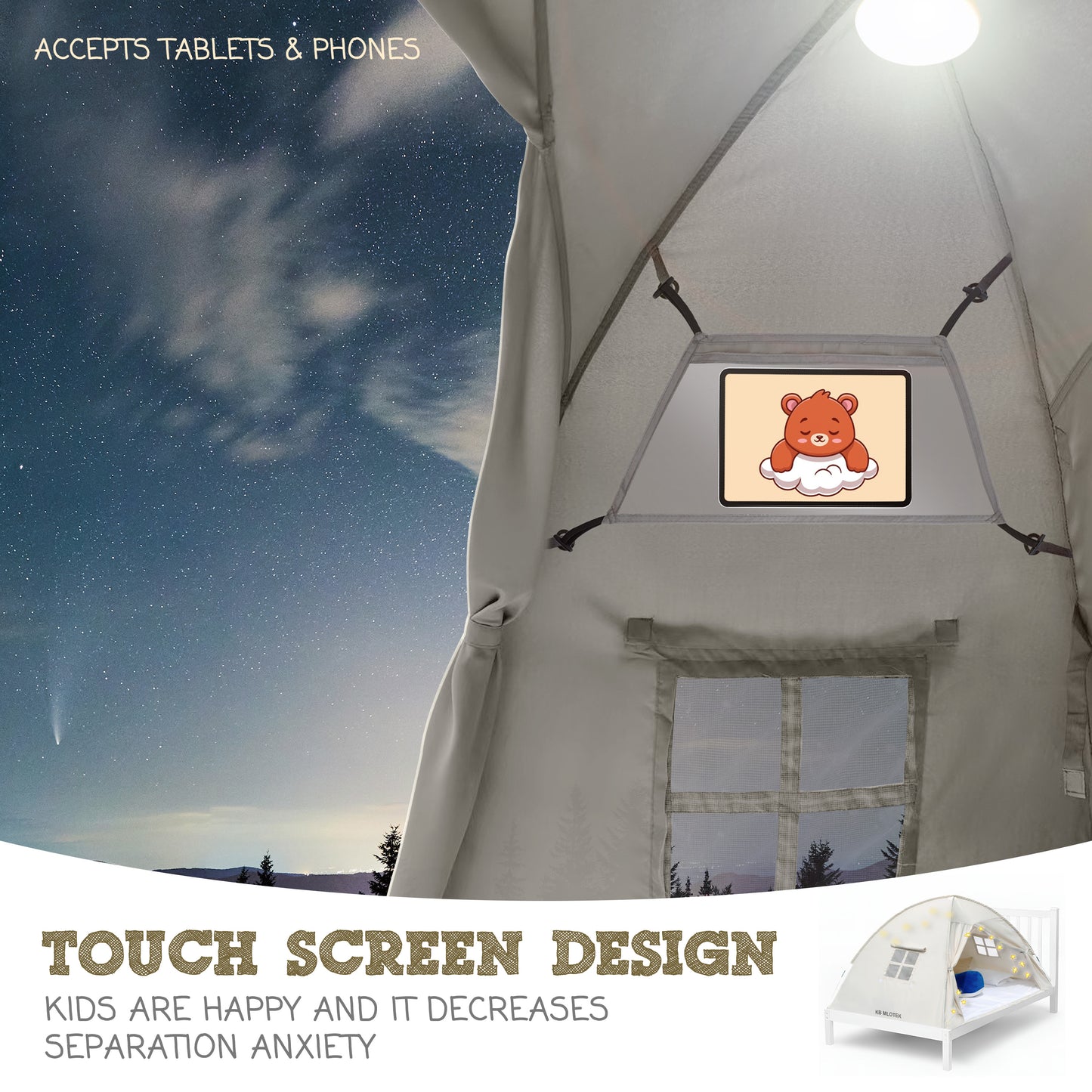 Beige Full Size Bed Tent for Kids Indoor Fort - Magical Pop Up Dream Tent for Mattress