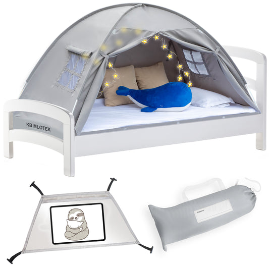 Gray Twin Size Bed Tent for Kids Indoor Fort - Magical Pop Up Dream Tent for Mattress