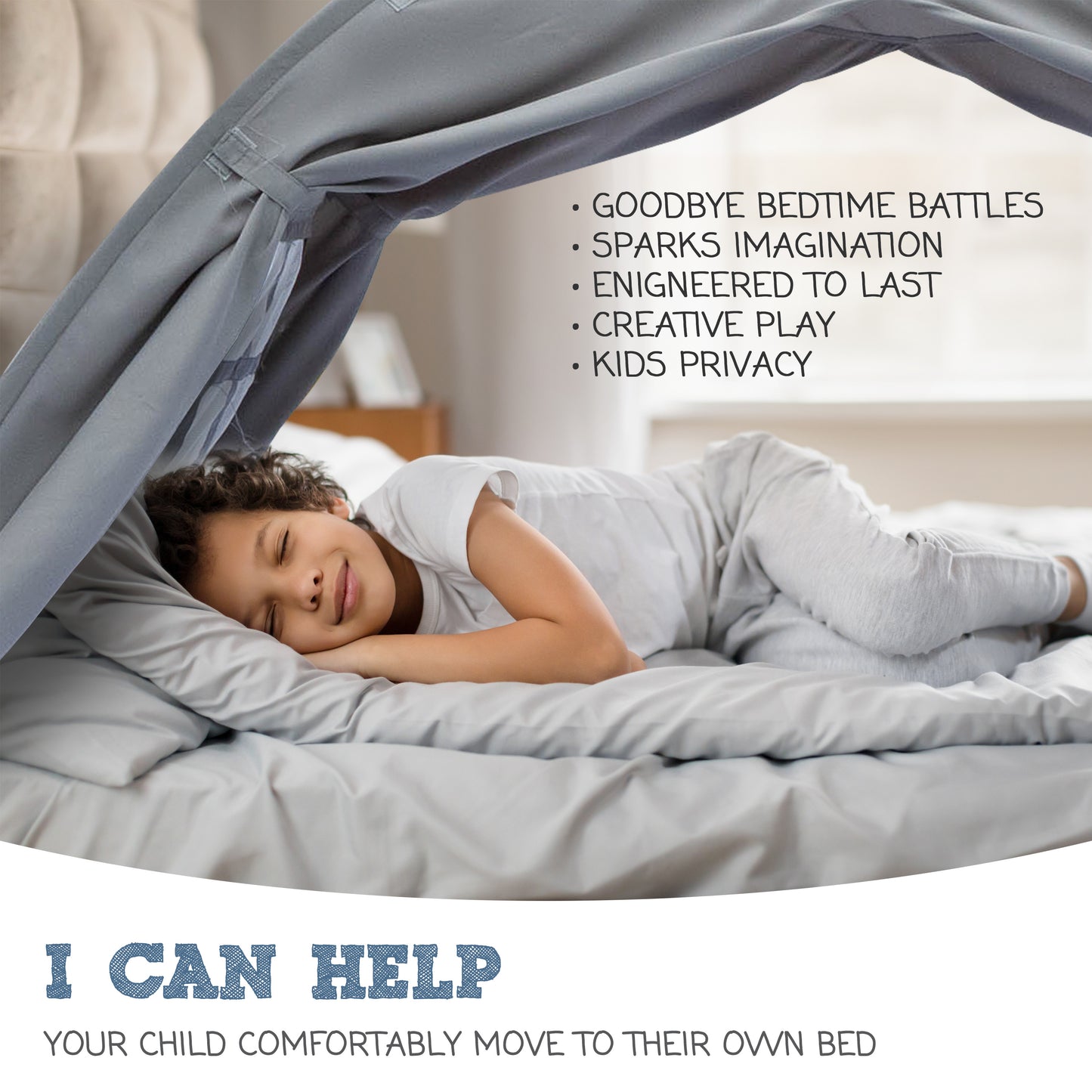 Gray Twin Size Bed Tent for Kids Indoor Fort - Magical Pop Up Dream Tent for Mattress