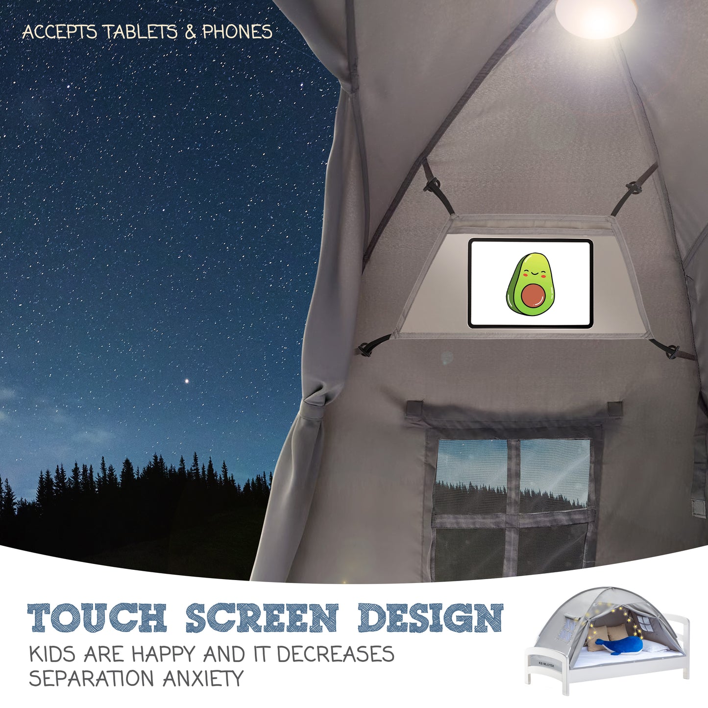 Gray Twin Size Bed Tent for Kids Indoor Fort - Magical Pop Up Dream Tent for Mattress