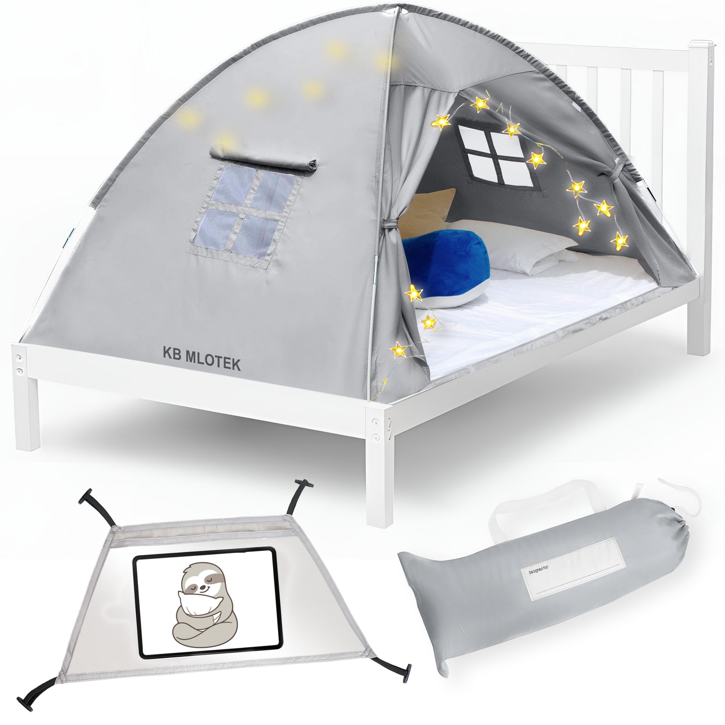 Gray Full Size Bed Tent for Kids Indoor Fort - Magical Pop Up Dream Tent for Mattress