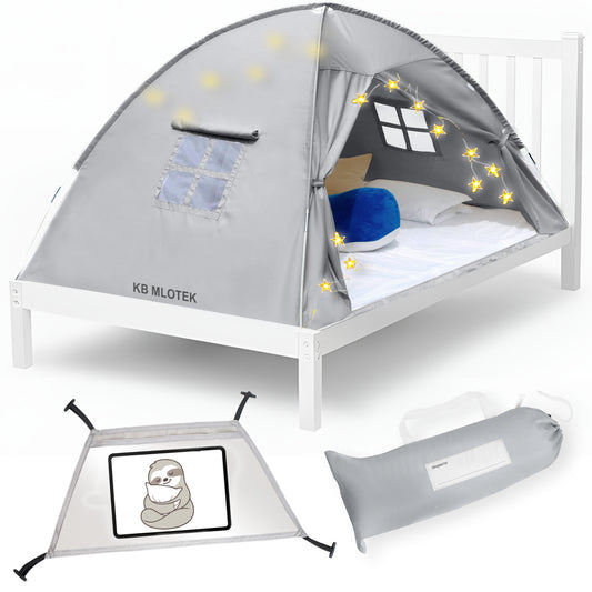 Gray Full Size Bed Tent for Kids Indoor Fort - Magical Pop Up Dream Tent for Mattress