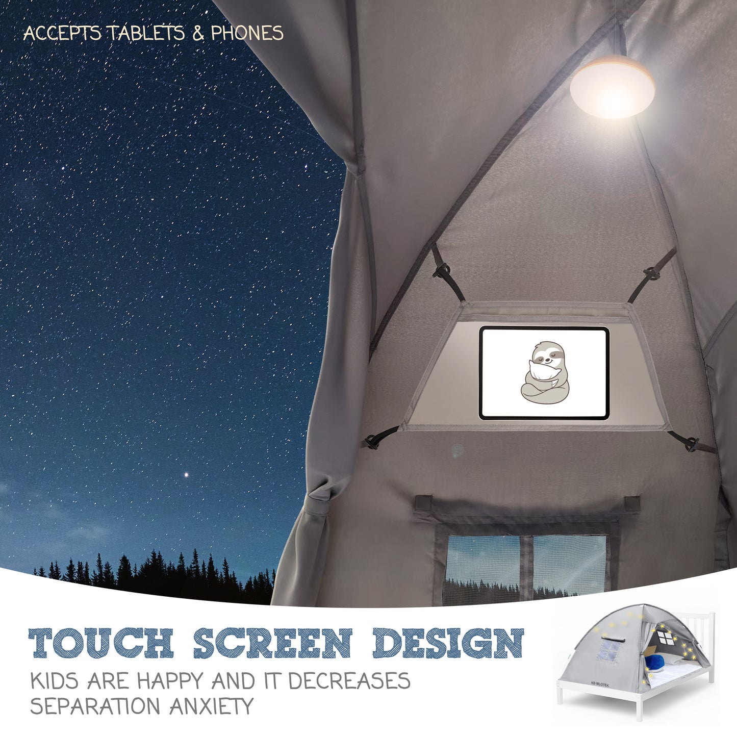 Gray Full Size Bed Tent for Kids Indoor Fort - Magical Pop Up Dream Tent for Mattress