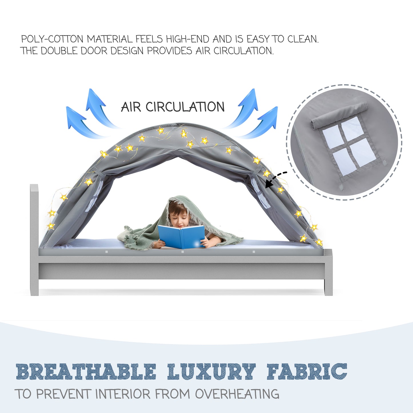 Gray Full Size Bed Tent for Kids Indoor Fort - Magical Pop Up Dream Tent for Mattress