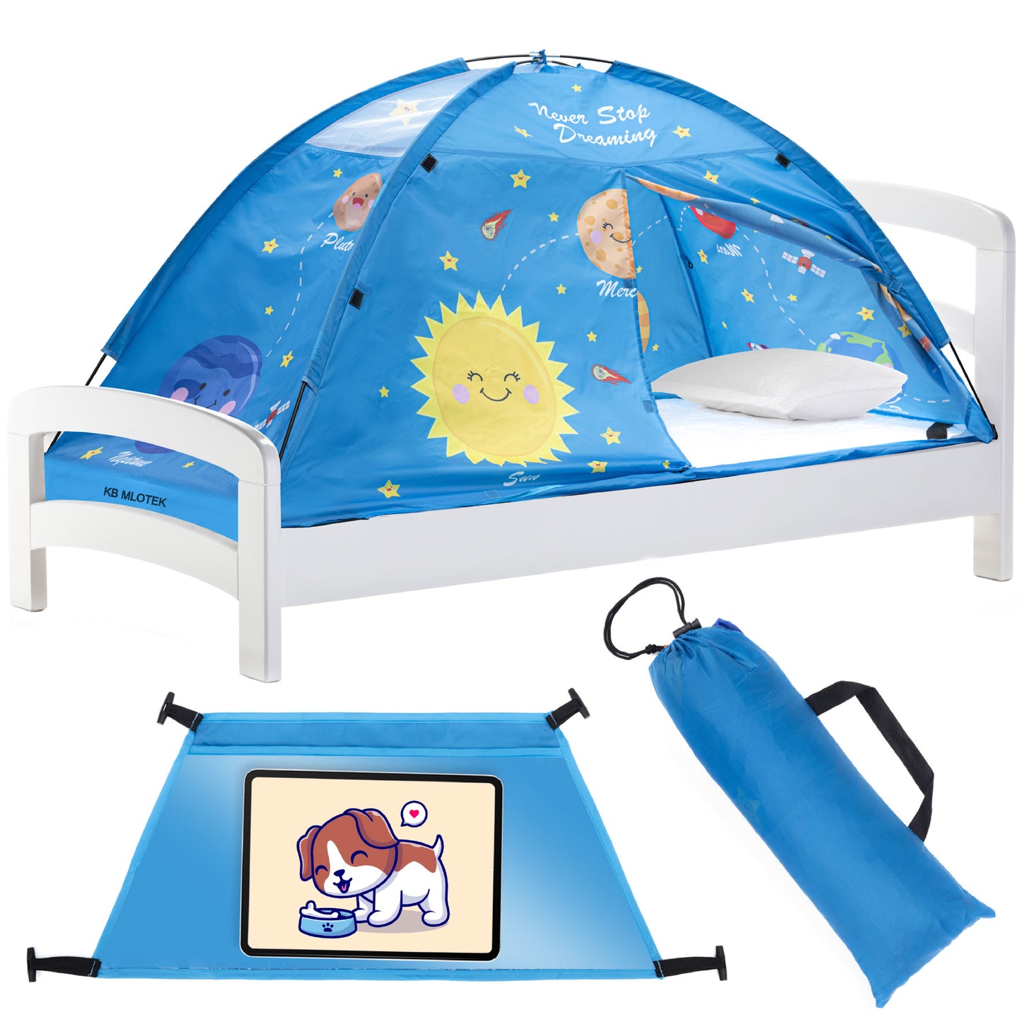 Outer Space Twin Size Bed Tent for Kids Indoor Fort - Magical Pop Up Dream Tent for Mattress