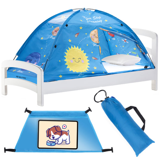 Outer Space Twin Size Bed Tent for Kids Indoor Fort - Magical Pop Up Dream Tent for Mattress