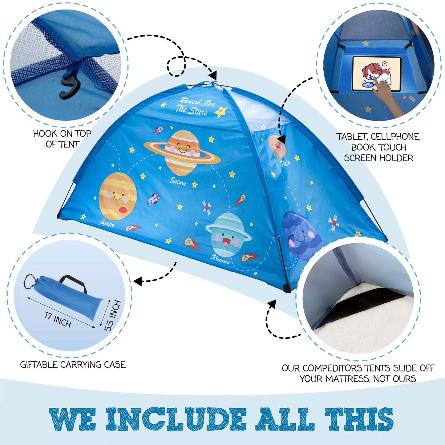 Outer Space Twin Size Bed Tent for Kids Indoor Fort - Magical Pop Up Dream Tent for Mattress