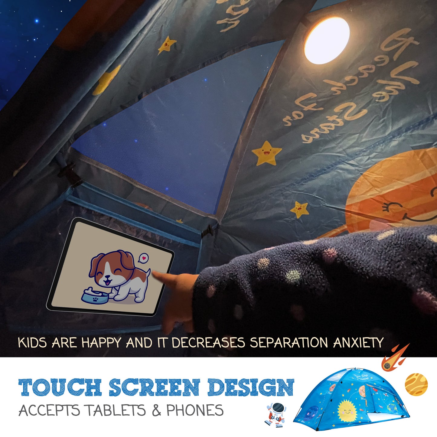 Outer Space Twin Size Bed Tent for Kids Indoor Fort - Magical Pop Up Dream Tent for Mattress