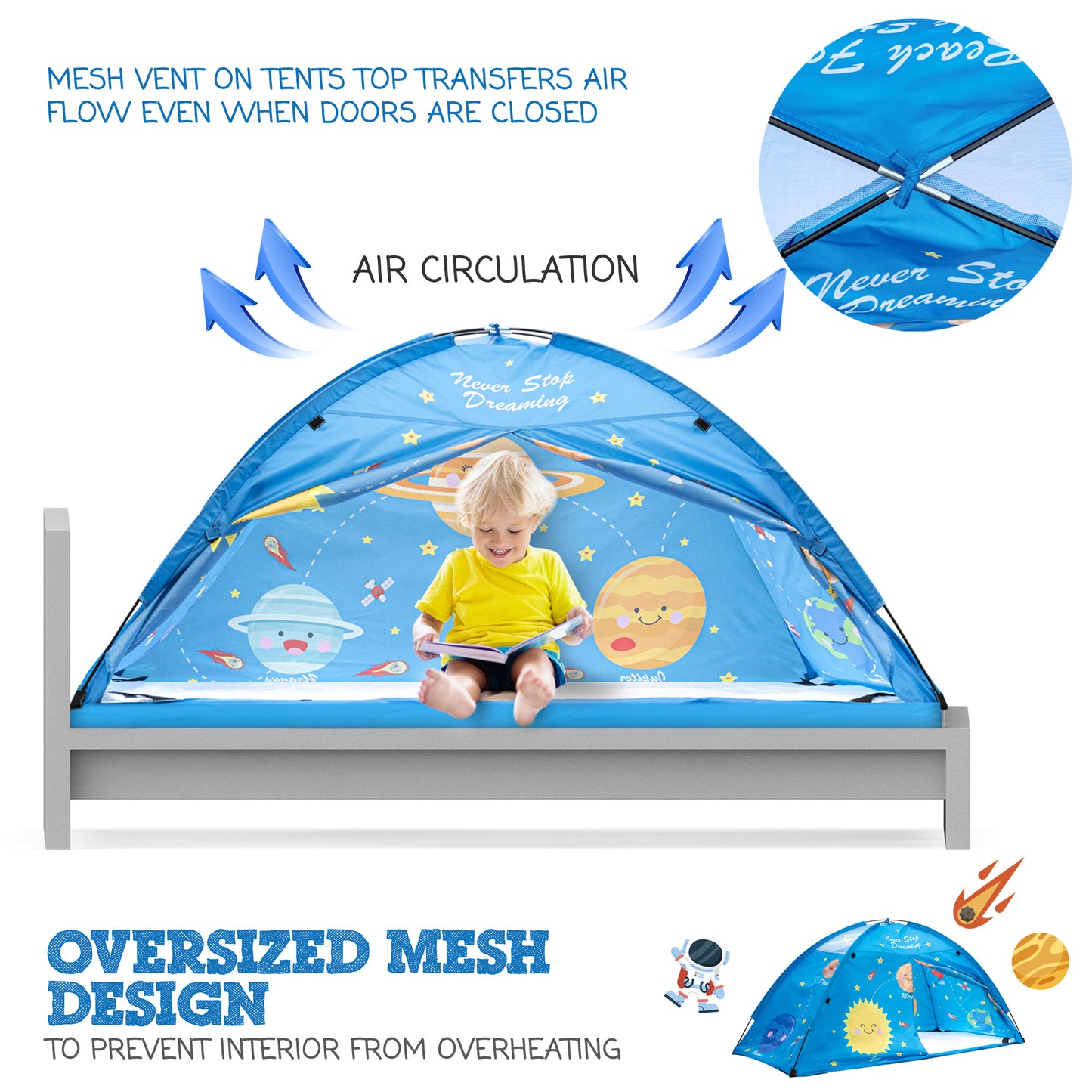 Outer Space Twin Size Bed Tent for Kids Indoor Fort - Magical Pop Up Dream Tent for Mattress