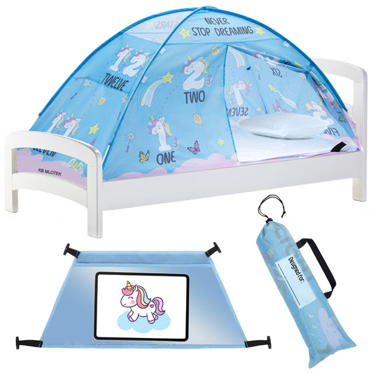Pink Unicorn Twin Size Bed Tent for Kids Indoor Fort - Magical Pop Up Dream Tent for Mattress