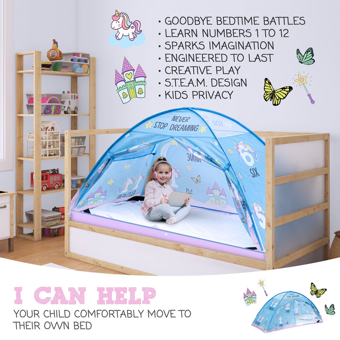 Pink Unicorn Twin Size Bed Tent