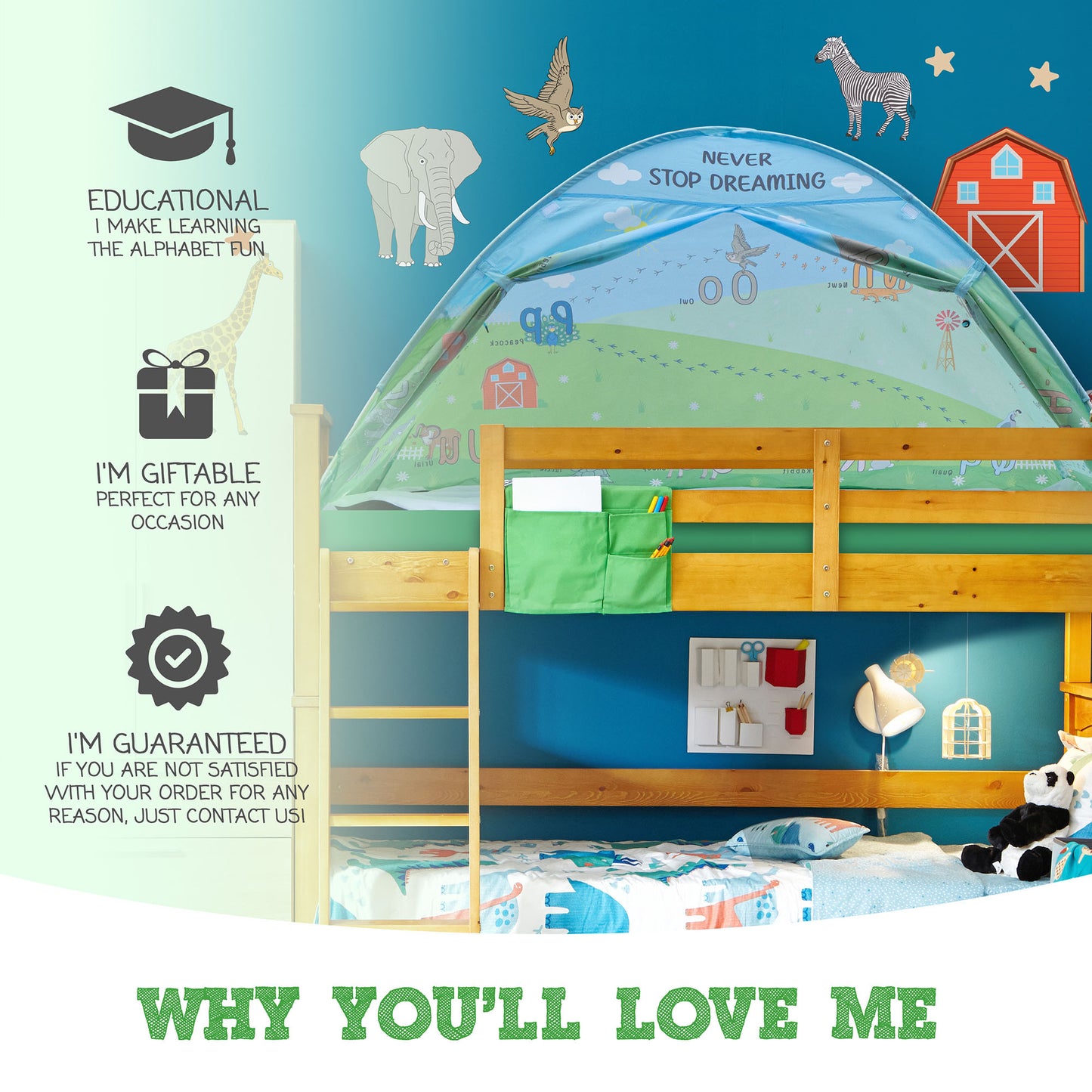 Animal Twin Size Bed Tent for Kids Indoor Fort - Magical Pop Up Dream Tent for Mattress