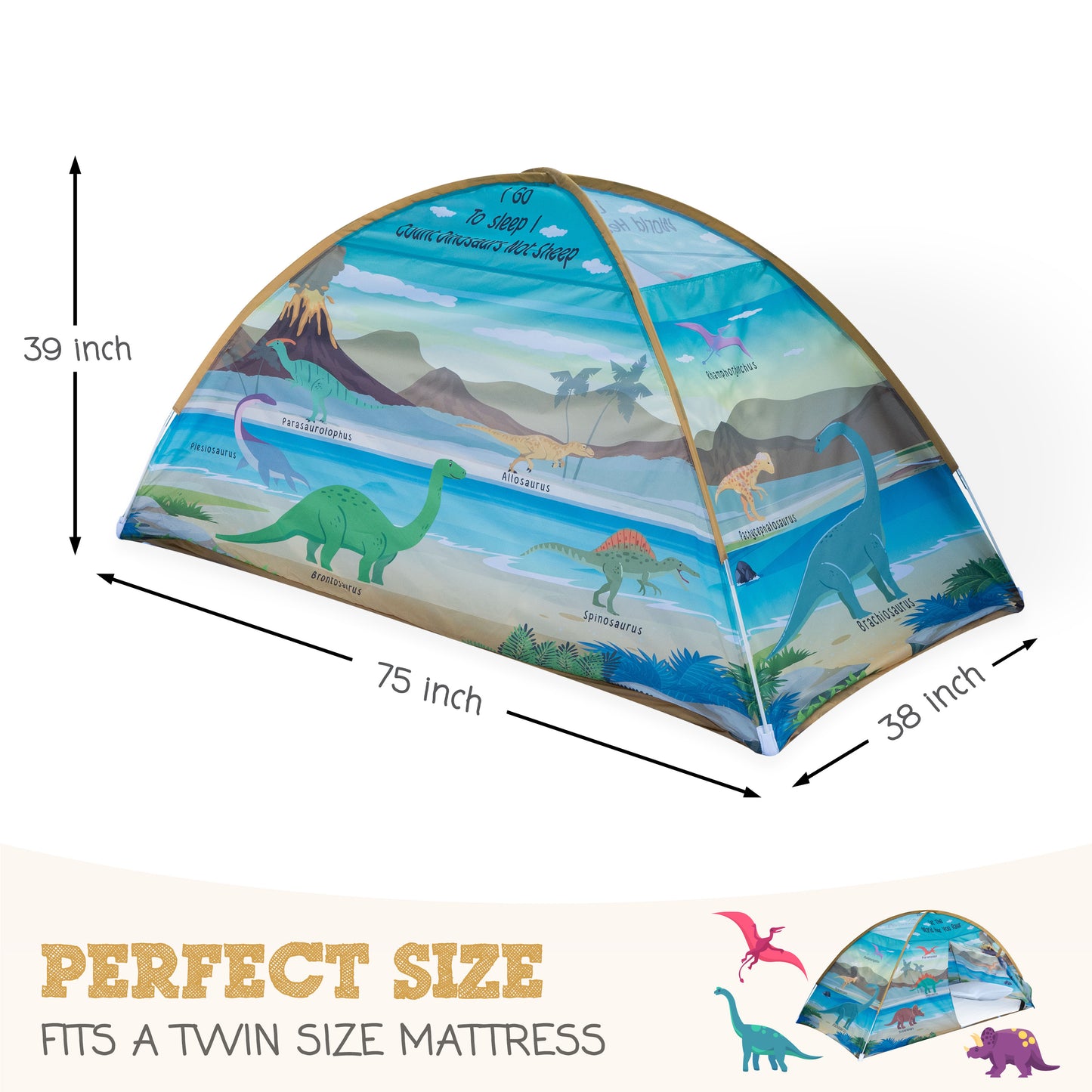 Dinosaur Twin Bed Tent for Kids Indoor Fort - Magical Dream Tents for Boys Pop Up Toddler Bed Canopy for Girls Bunk Bed Tent for Top Bunk - Sensory Sleep Pod for Kids Educational