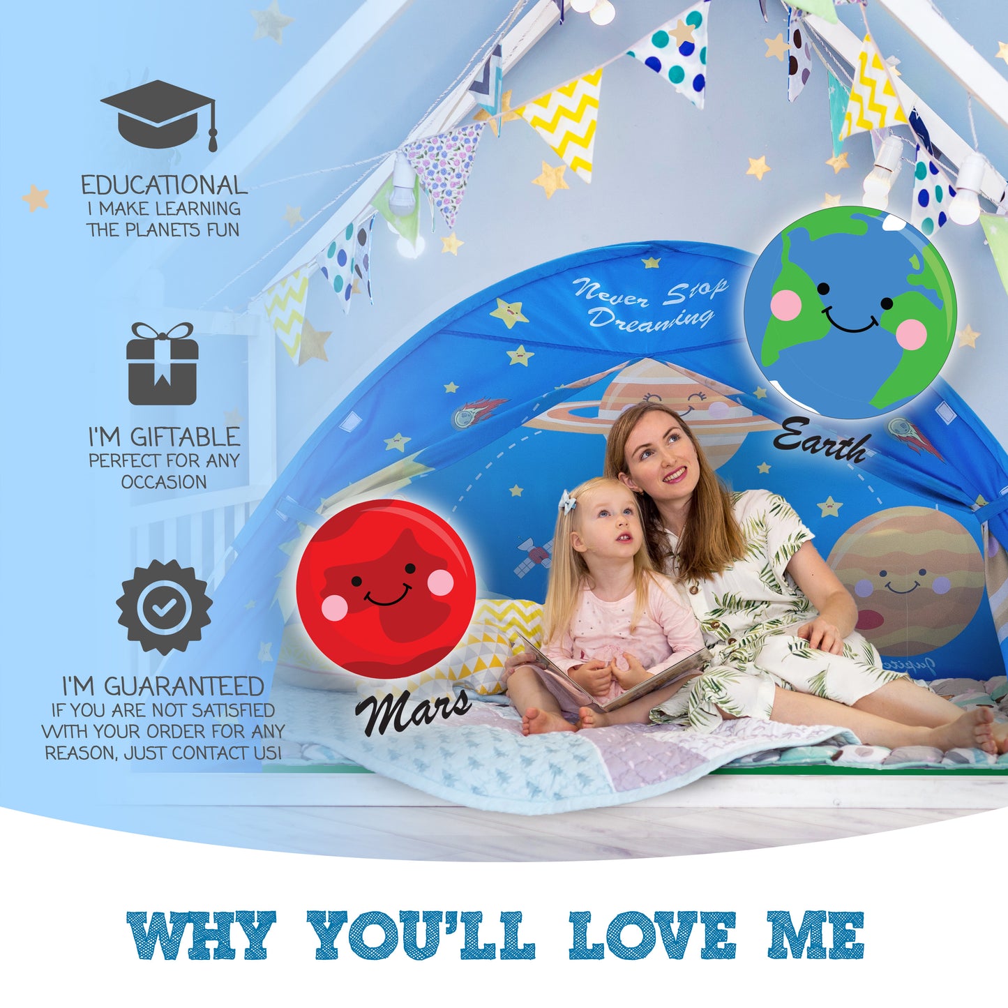 Outer Space Full Bed Tent for Kids - Educational Indoor Fort - Magical Dream Tents
