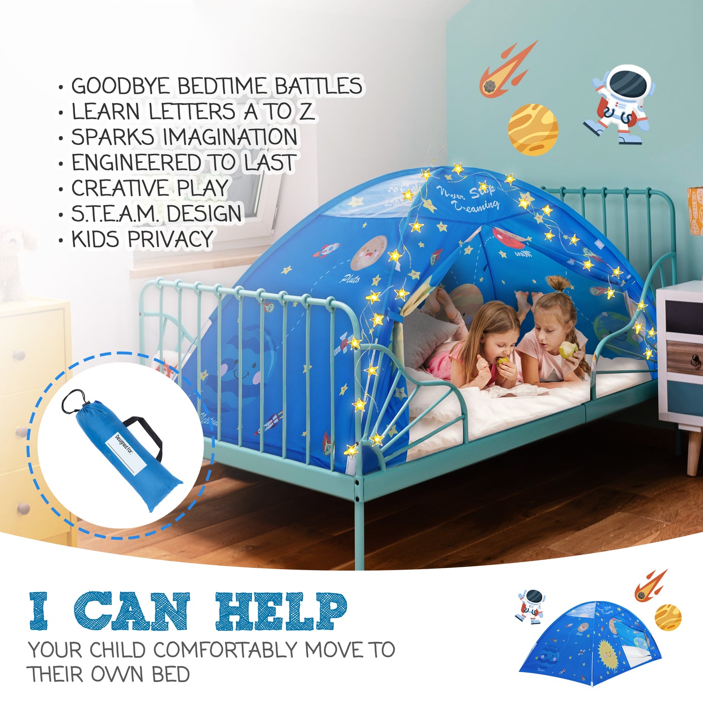 Outer Space Full Bed Tent for Kids - Educational Indoor Fort - Magical Dream Tents