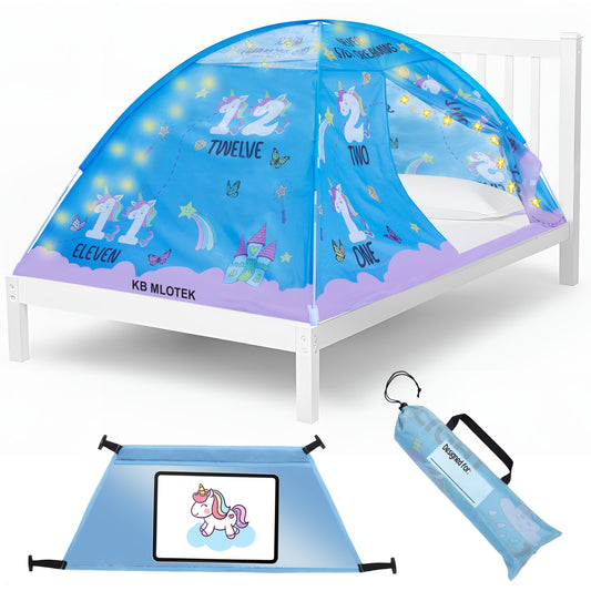 Pink Unicorn Full Size Bed Tent for Kids Indoor Fort - Magical Dream Tent for Mattress