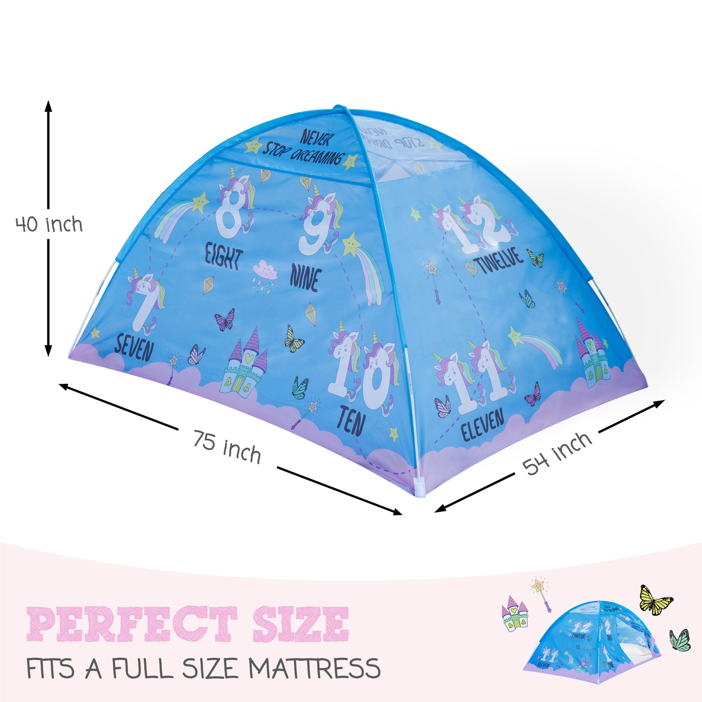 Pink Unicorn Full Size Bed Tent for Kids Indoor Fort - Magical Dream Tent for Mattress