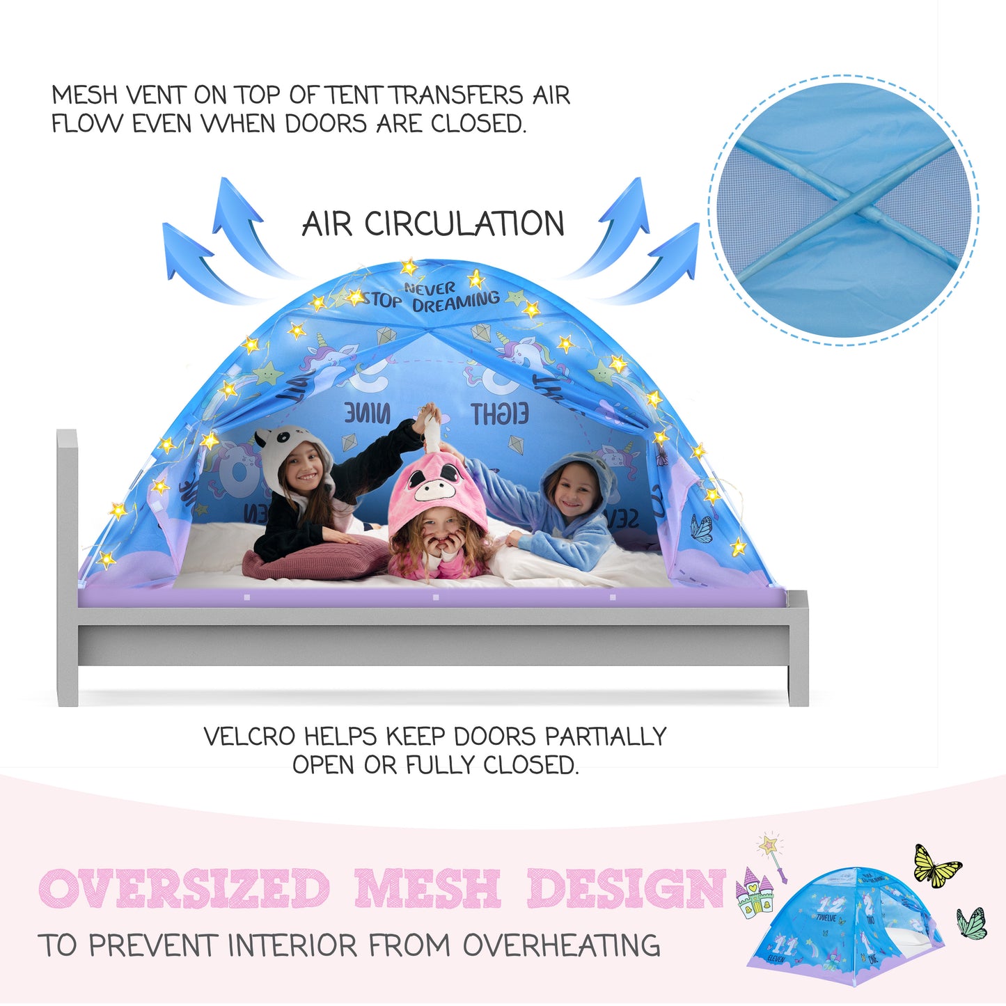 Pink Unicorn Full Size Bed Tent for Kids Indoor Fort - Magical Dream Tent for Mattress