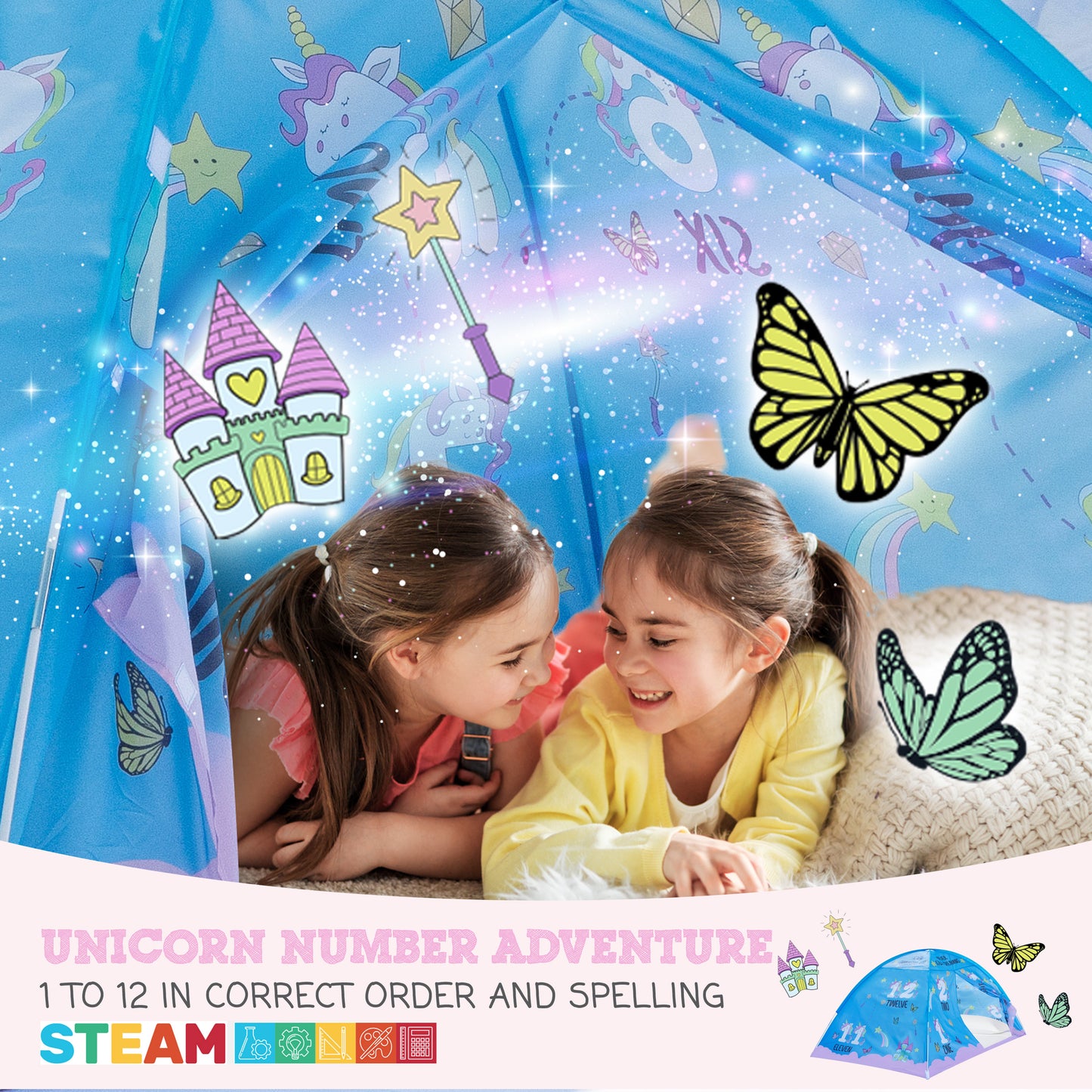 Pink Unicorn Full Size Bed Tent for Kids Indoor Fort - Magical Dream Tent for Mattress