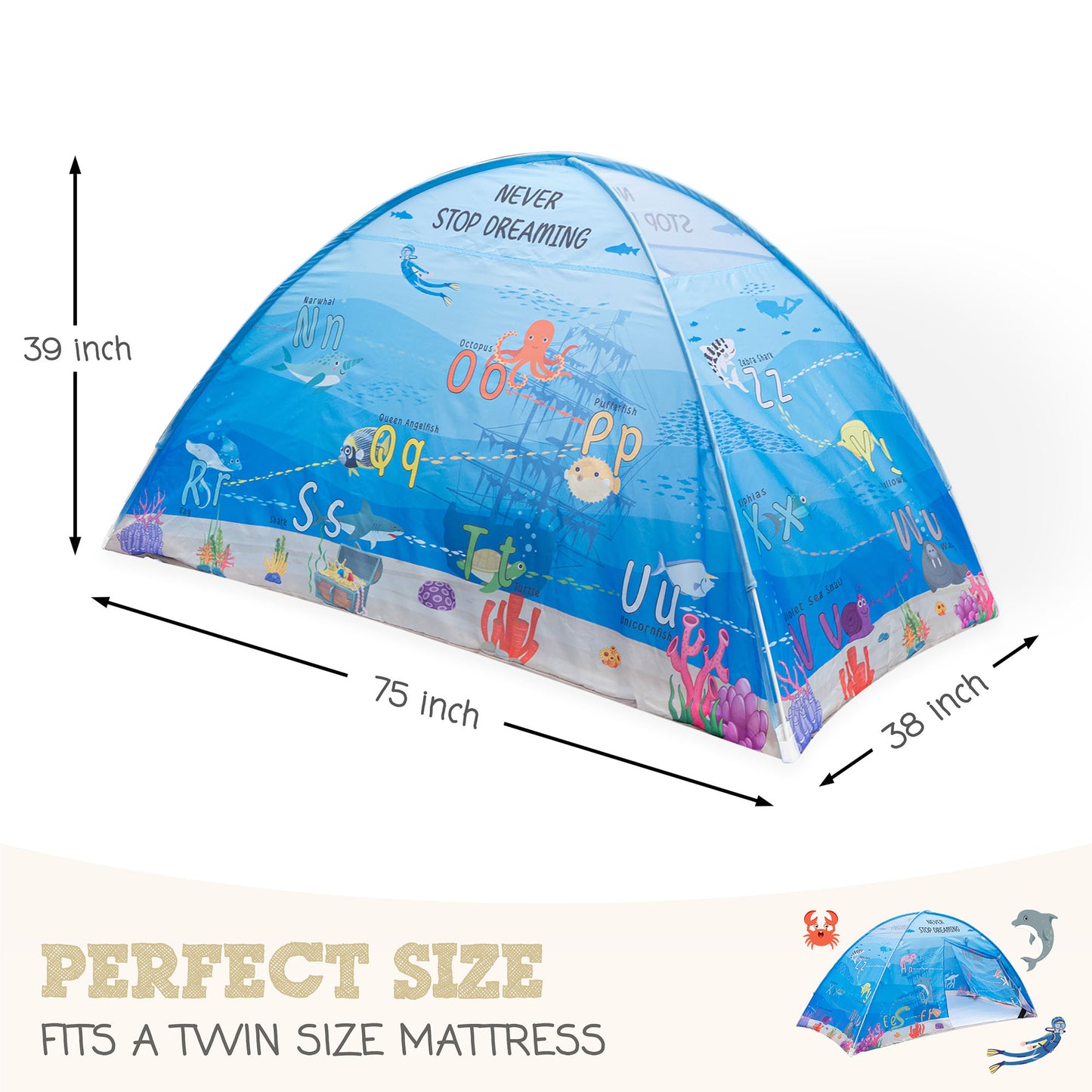 Water World Twin Size Bed Tent for Kids Indoor Fort - Magical Pop Up Dream Tent for Mattress