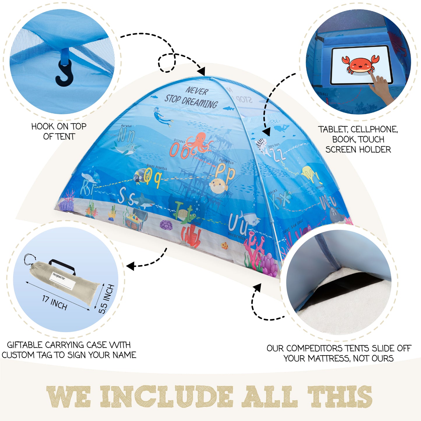 Water World Twin Size Bed Tent for Kids Indoor Fort - Magical Pop Up Dream Tent for Mattress