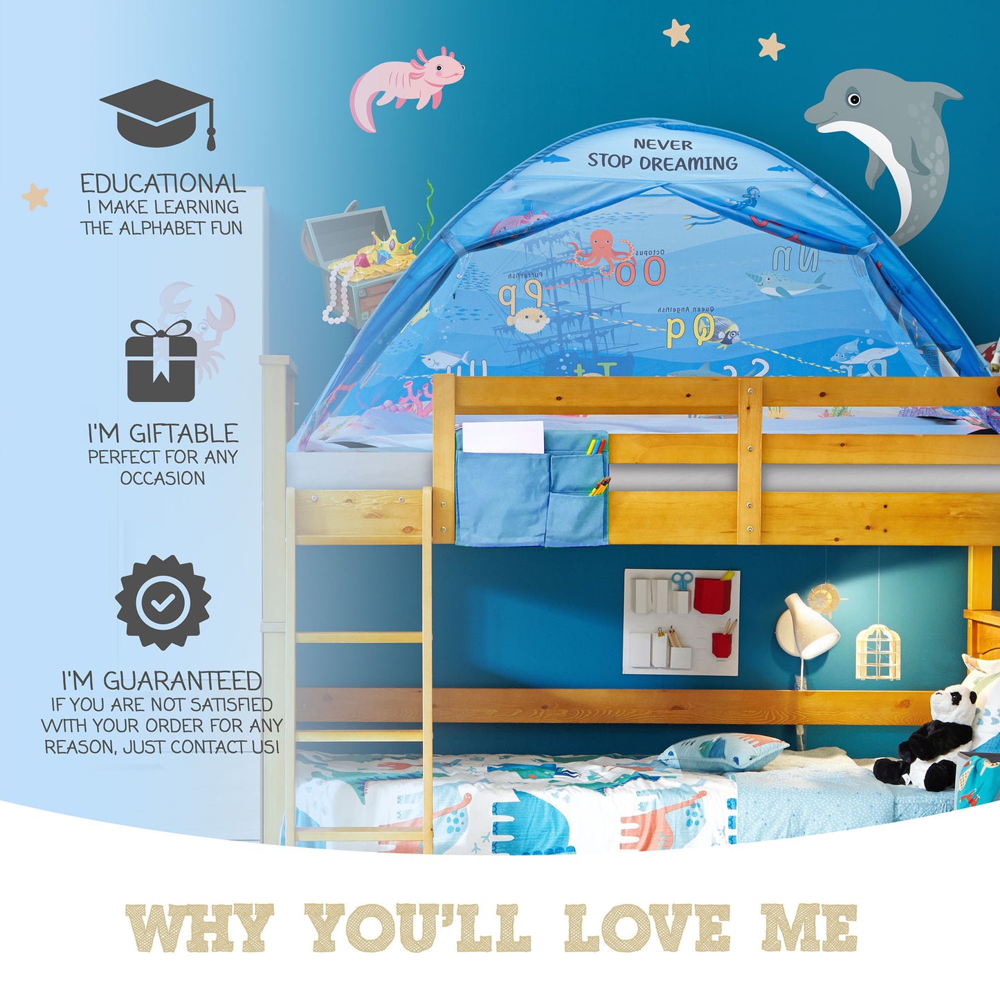 Water World Twin Size Bed Tent for Kids Indoor Fort - Magical Pop Up Dream Tent for Mattress