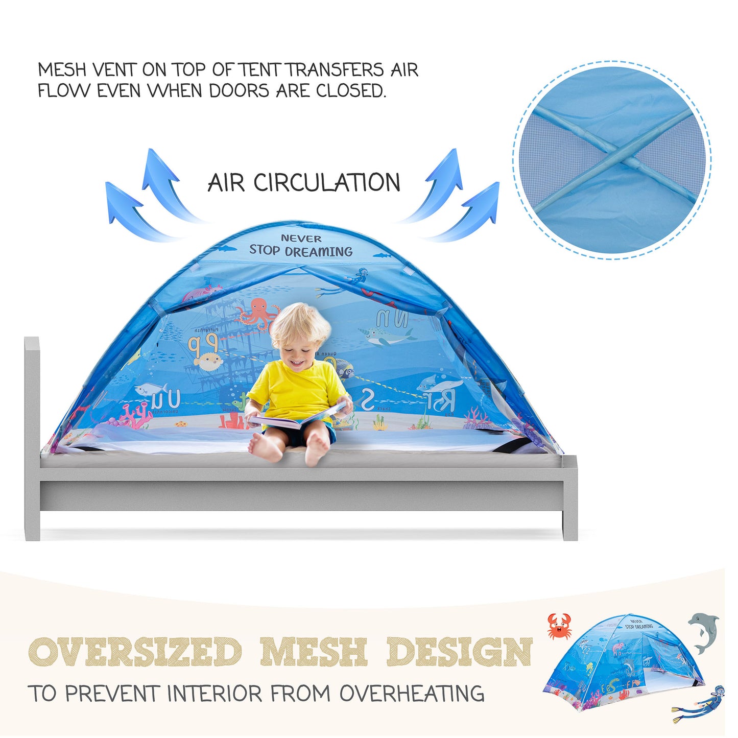 Water World Twin Size Bed Tent for Kids Indoor Fort - Magical Pop Up Dream Tent for Mattress