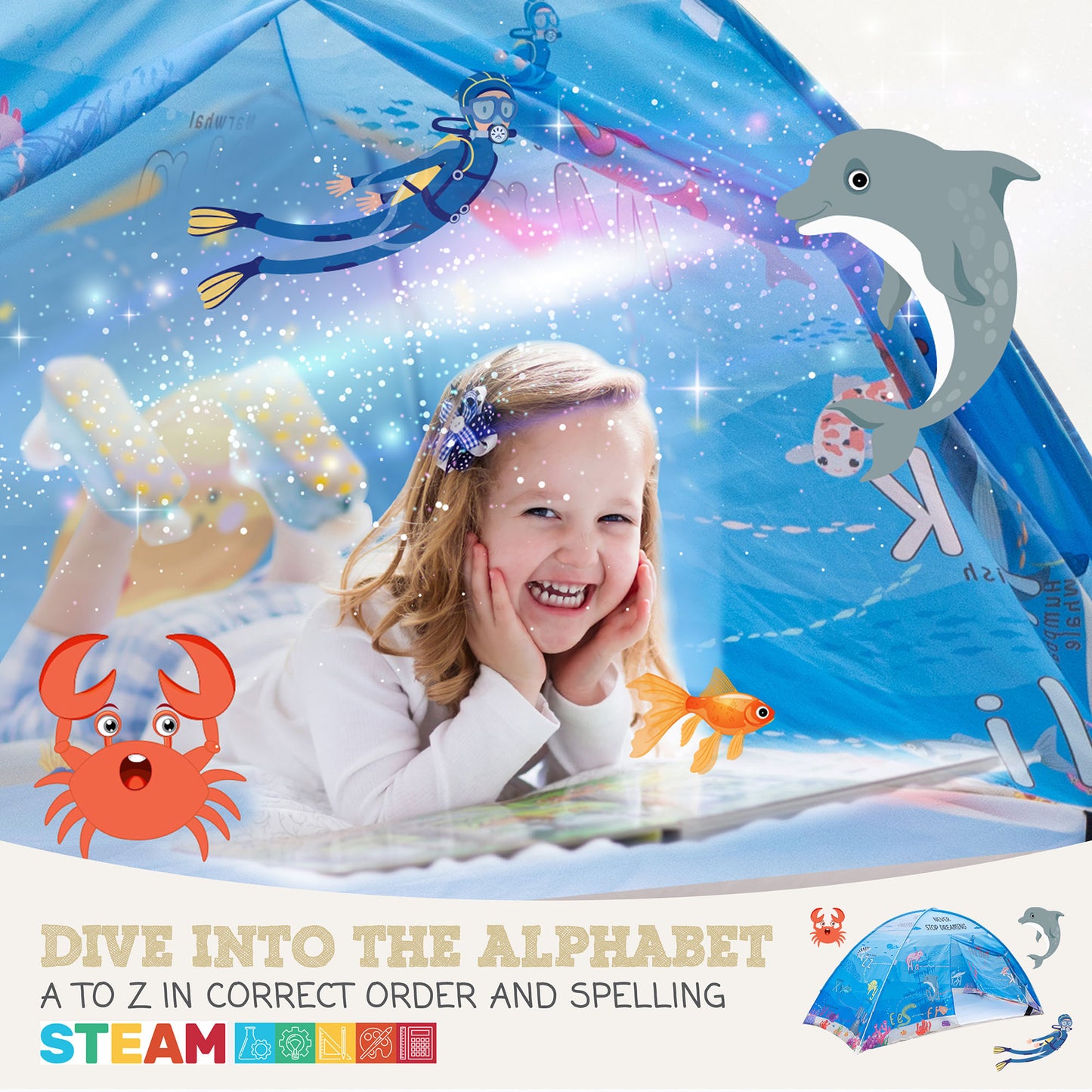 Water World Twin Size Bed Tent for Kids Indoor Fort - Magical Pop Up Dream Tent for Mattress
